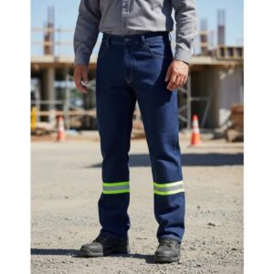Pantalon De Trabajo Mezclilla 14oz C/reflejante Verde