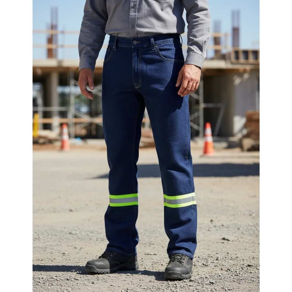 Pantalon De Trabajo Mezclilla 14oz C/reflejante Verde