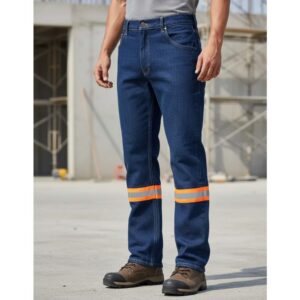 Pantalon De Trabajo Mezclilla 14oz C/reflejante Naranja