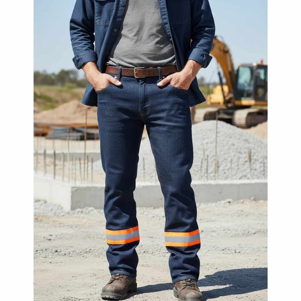 Pantalon De Trabajo Mezclilla 14oz C/reflejante Naranja - Imagen 2
