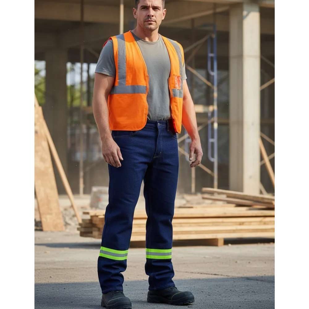 Pantalon De Trabajo Mezclilla 14oz C/reflejante Verde - Imagen 2