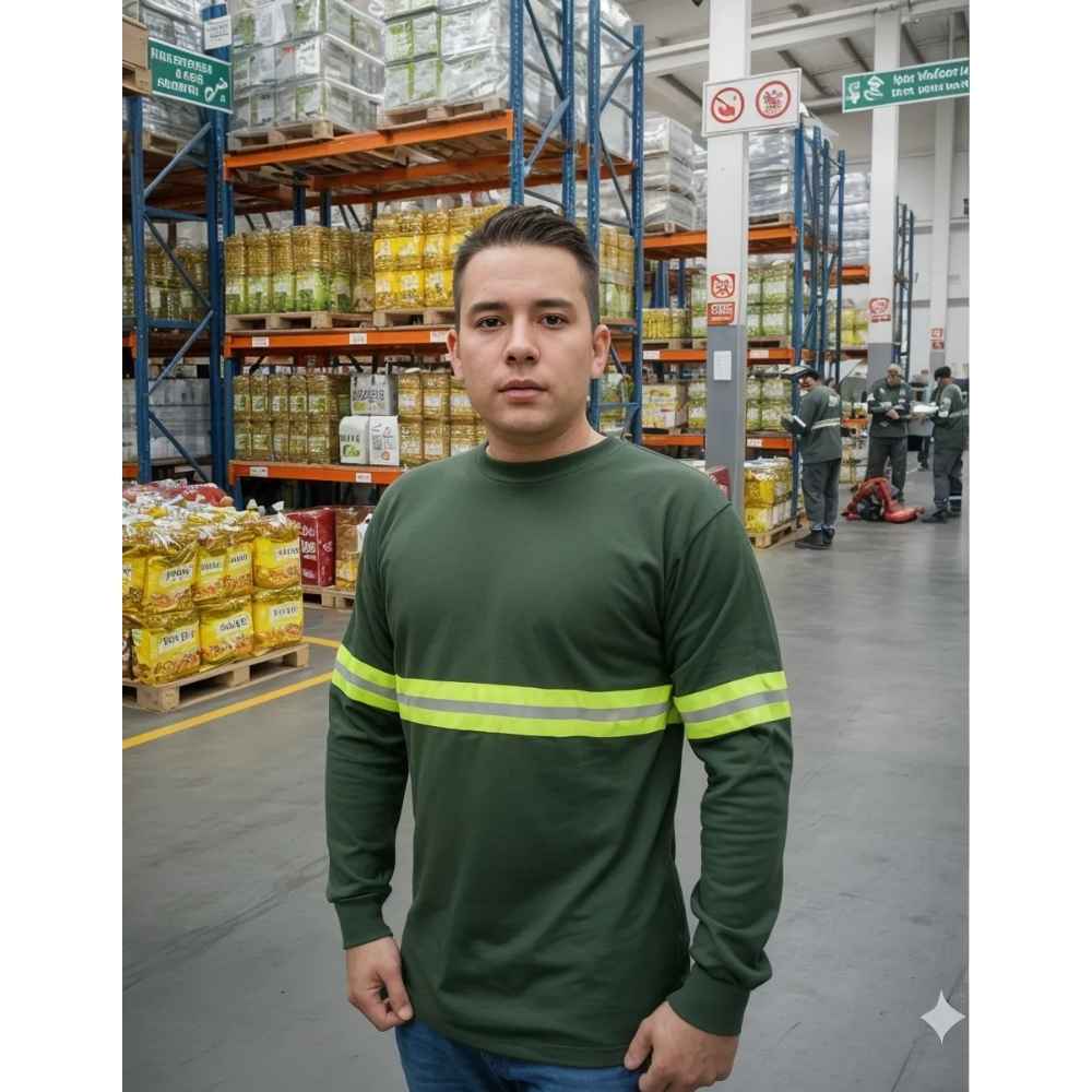 Playera Industrial Manga Larga Reflejante, Verde Bosque - Imagen 3