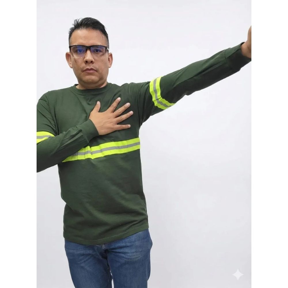 Playera Industrial Manga Larga Reflejante, Verde Bosque - Imagen 4