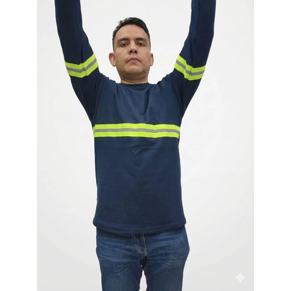 Playera Industrial Manga Larga Reflejante Azul Oscuro - Imagen 2