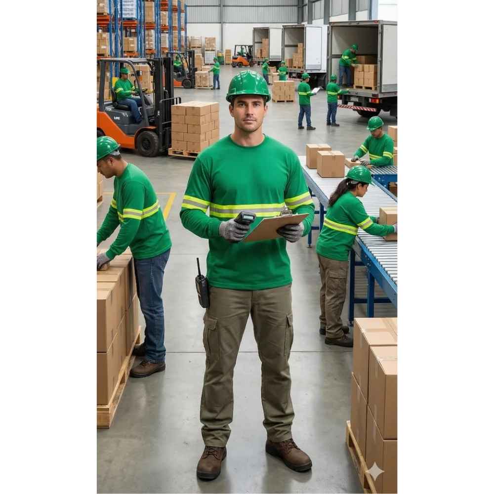 Opseason Playera Verde Manga Larga Con Reflejante Textil