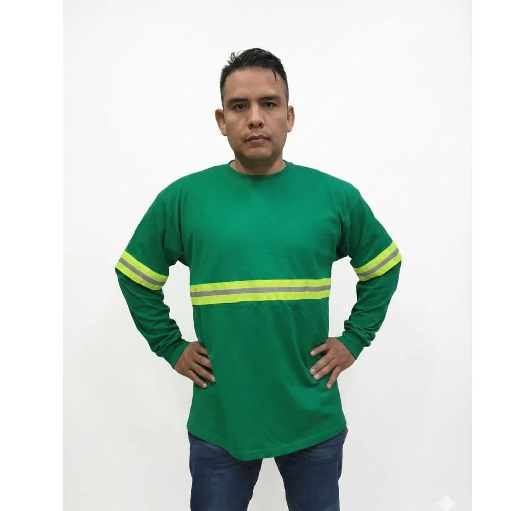 Opseason Playera Verde Manga Larga Con Reflejante Textil - Imagen 2