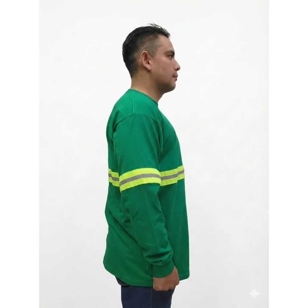 Opseason Playera Verde Manga Larga Con Reflejante Textil - Imagen 3