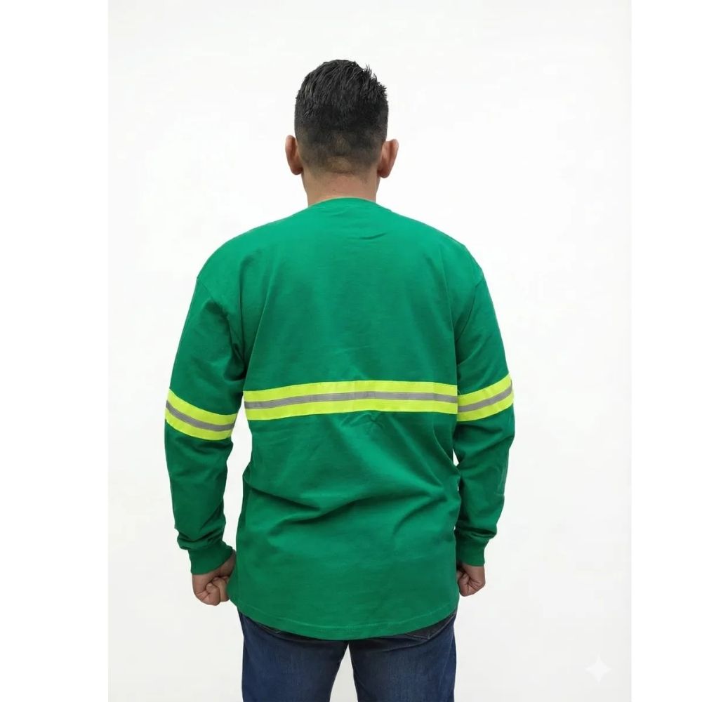 Opseason Playera Verde Manga Larga Con Reflejante Textil - Imagen 4